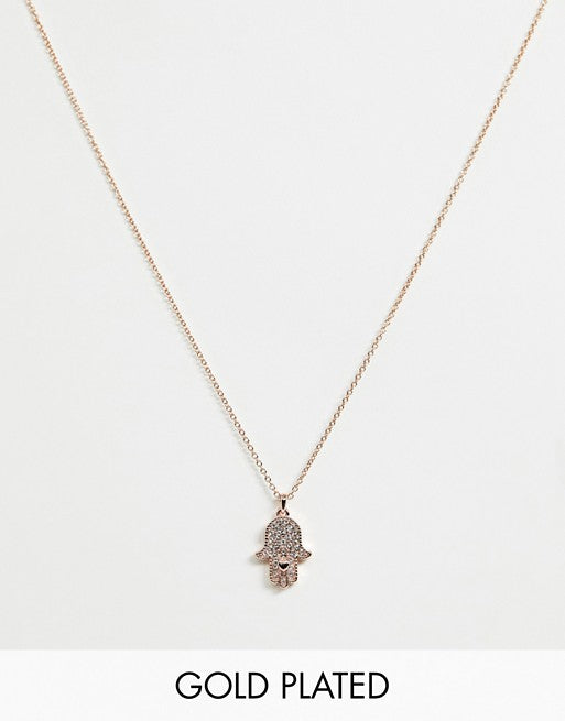 Ted Baker Rose Gold Pave Heart Hand Pendant Necklace