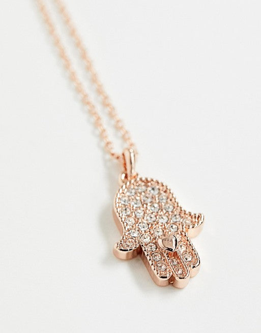 Ted Baker Rose Gold Pave Heart Hand Pendant Necklace