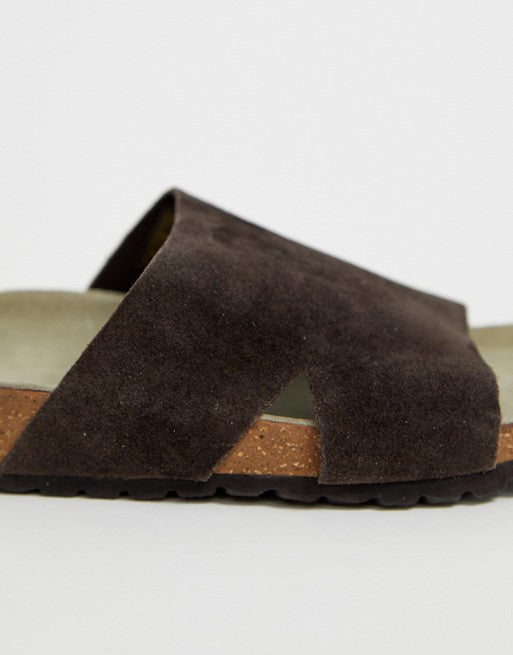 Slider Sandals in Brown Suede