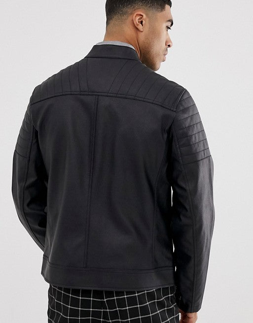 Faux Leather Jacket With Quilting