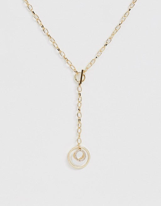 Lipsy Chain Necklace With Metal Disk