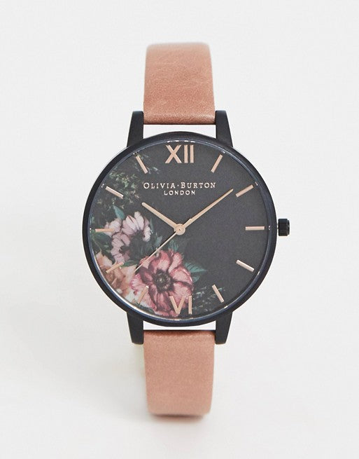 Olivia Burton OB15FS60 Floral Leather Watch in Pink