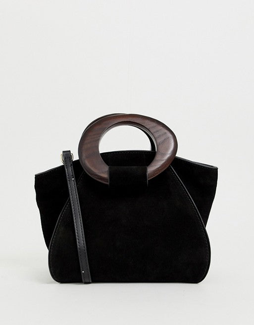 Mango Suede Top Handle Black Bag