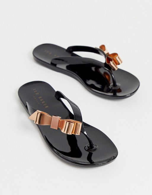 Ted Baker Suszie Black Flip Flop With Rose Gold Bow