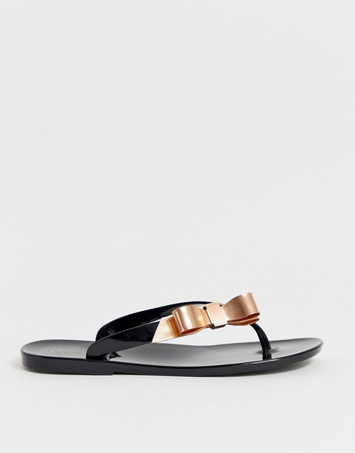 Ted Baker Suszie Black Flip Flop With Rose Gold Bow