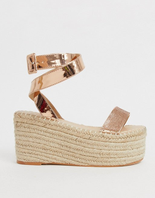 Simmi London Melia Diamante Embellished Flatform Espadrilles