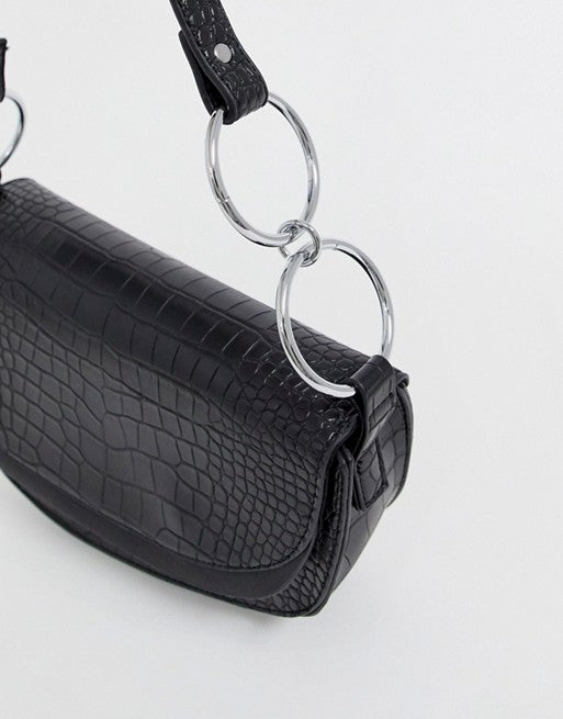 Skinnydip Ride Black Mock Croc Shoulder Bag