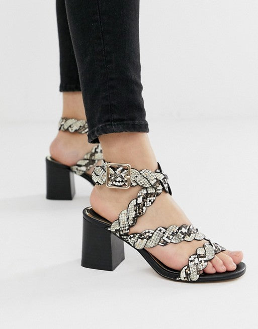 River Island Plaited Heeled Sandals in Snake