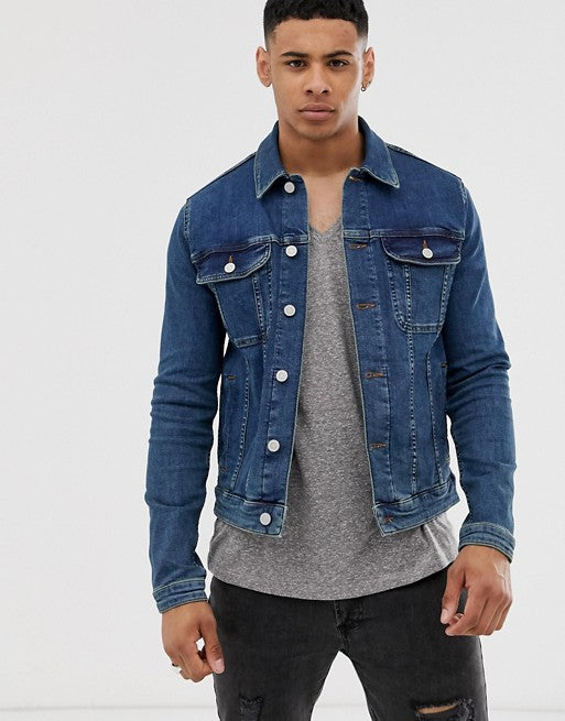 Skinny Western Denim Jacket in Mid Wash