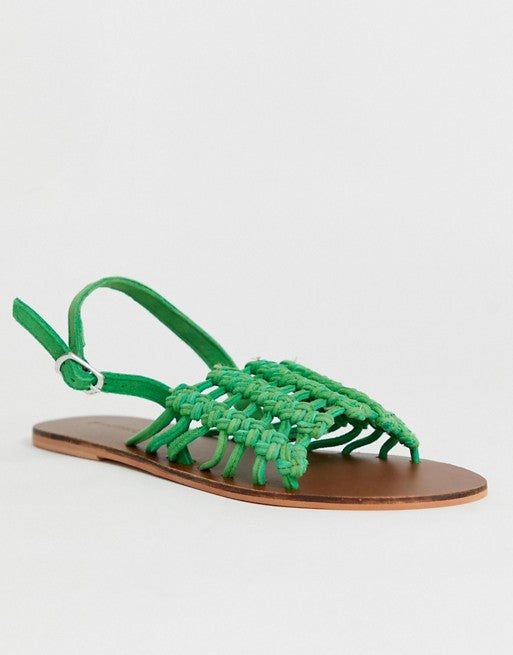 Warehouse Leather Knotted Detail Sandal in Green