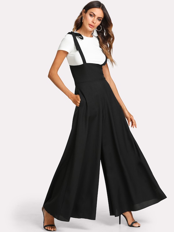 Self Tie Strap Super Wide Leg Jumpsuit