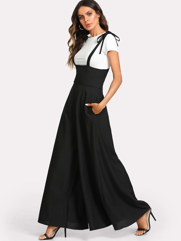 Self Tie Strap Super Wide Leg Jumpsuit