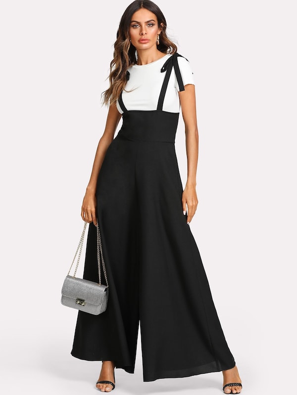 Self Tie Strap Super Wide Leg Jumpsuit