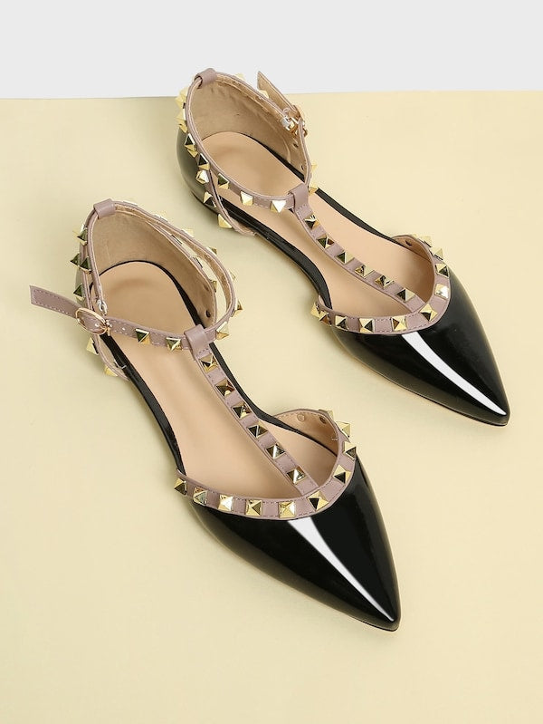 T-Strap Studded Ballet Flats