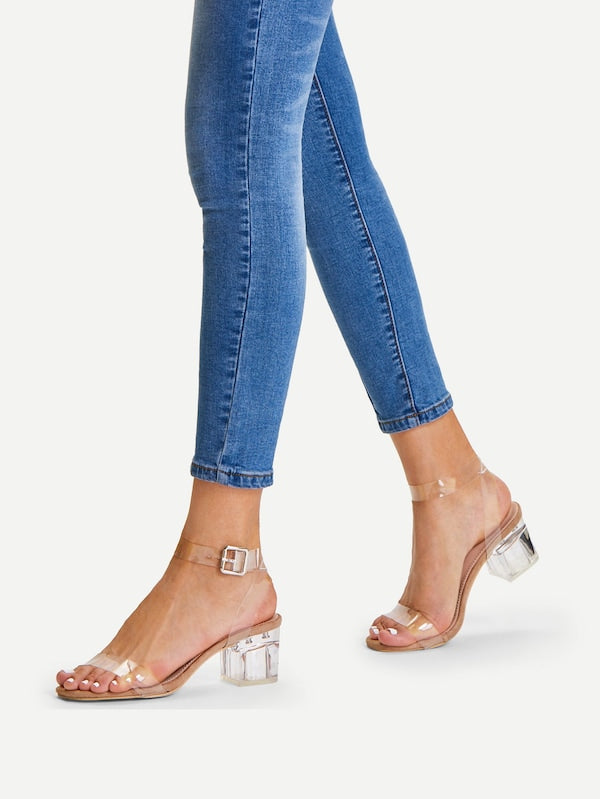 Clear Strap Block Heeled Sandals