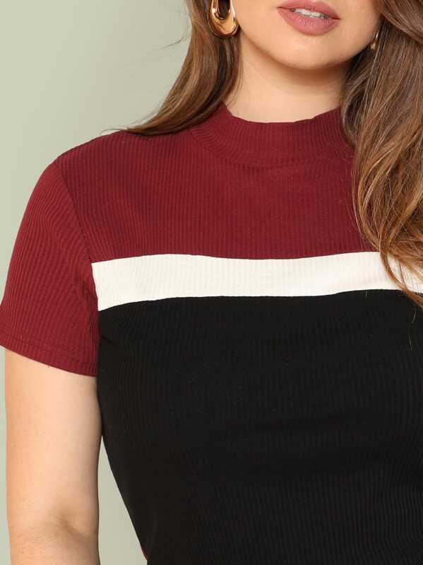 Plus Colour Block Rib Knit Fitted Tee