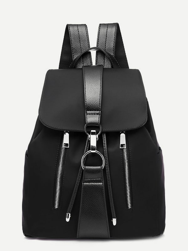 Metal Ring Detail Zipper Backpack