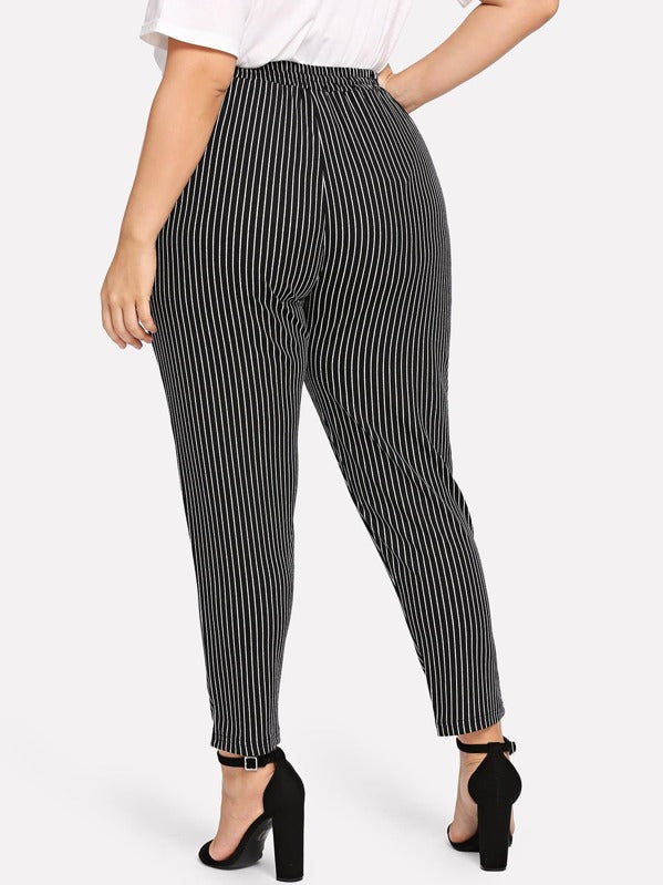 Plus Striped Drawstring Pocket Trousers