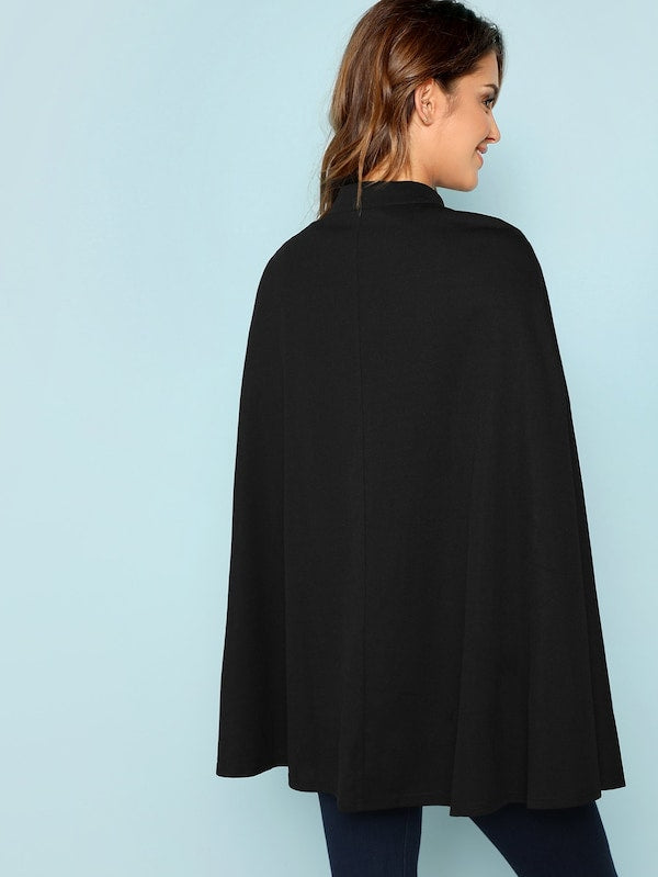 Double Button Mock Black Poncho Coat