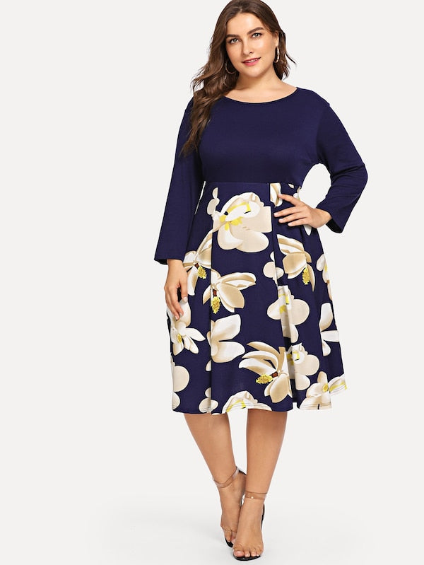 Plus Size Floral Print Dress