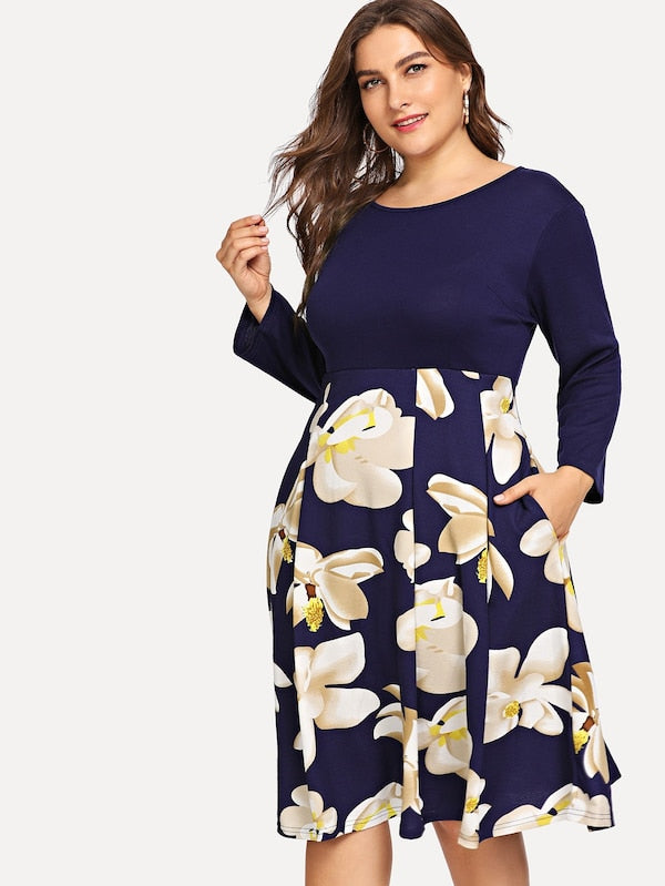 Plus Size Floral Print Dress