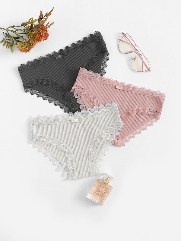 Lace Trim Knickers Set 3pcs