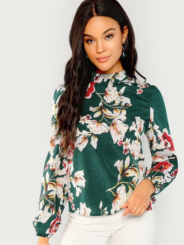 Floral Print Mock Top