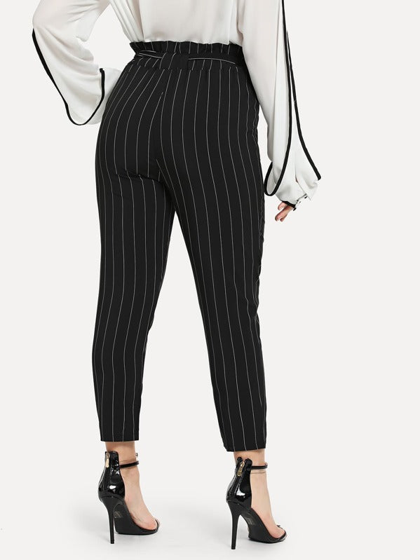 Plus Striped Self Tie Waist Trousers