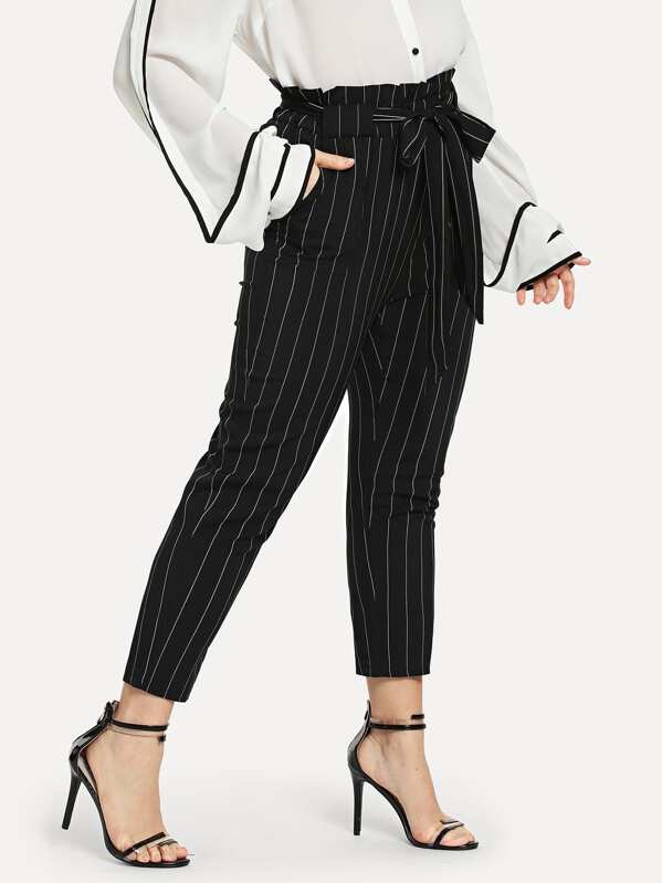 Plus Striped Self Tie Waist Trousers