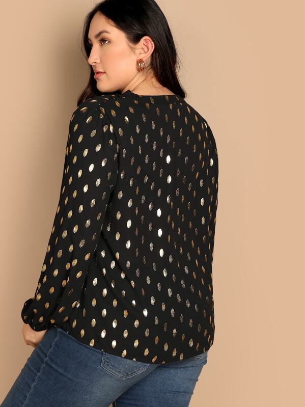 Plus V Neck Polka-Dot Print Top