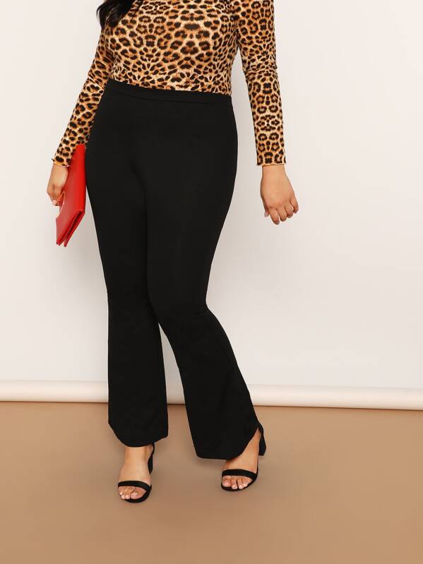 Plus Elastic Waist Flared Leg Trousers