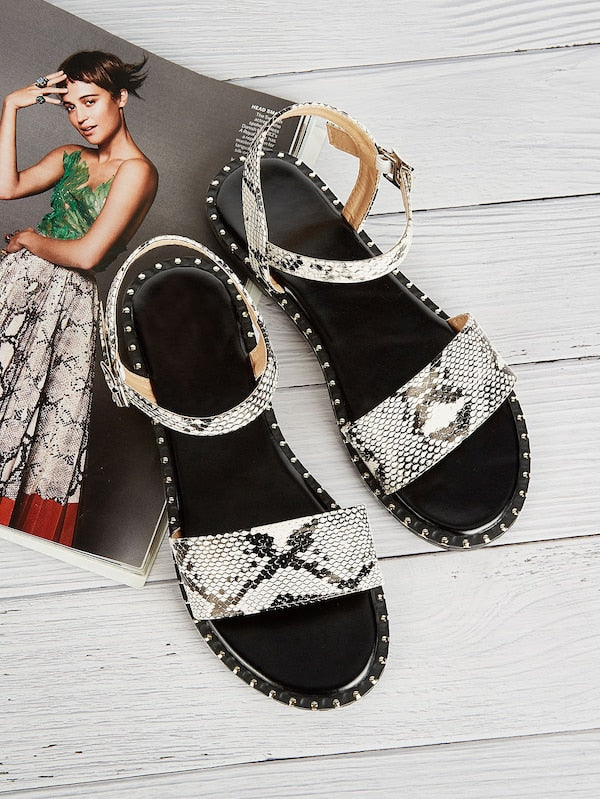 Snakeskin Pattern Flat Sandals