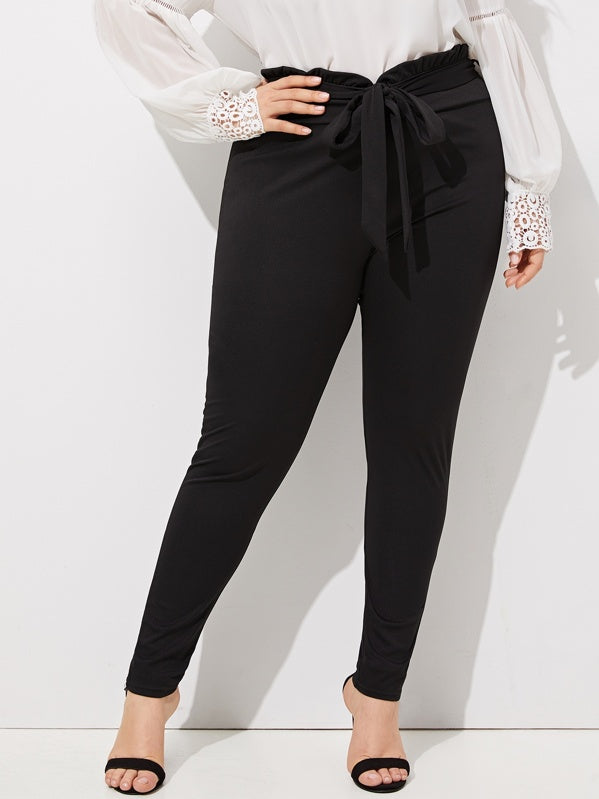 Plus Frill Belted Solid Trousers