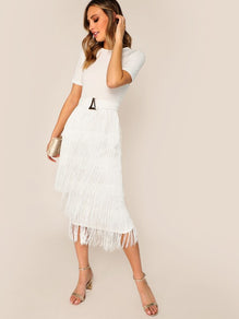 Layered Fringe Split Dress With Buckle Belt