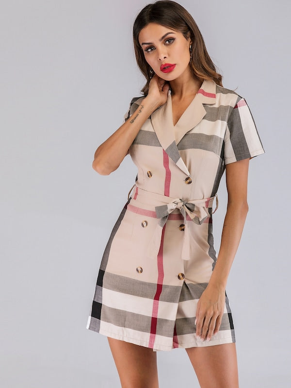 Madras Plaid Double Breasted Belted Dress