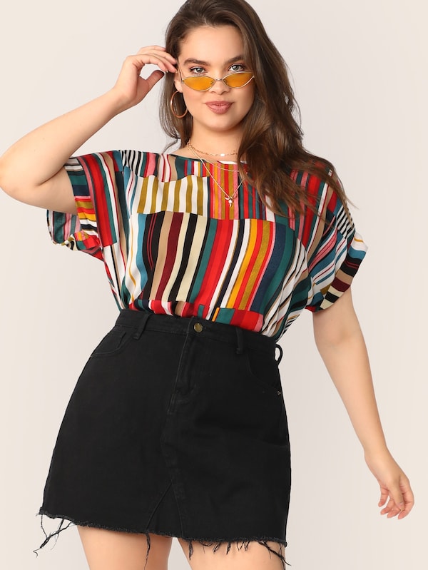 Plus Colourful Striped Top