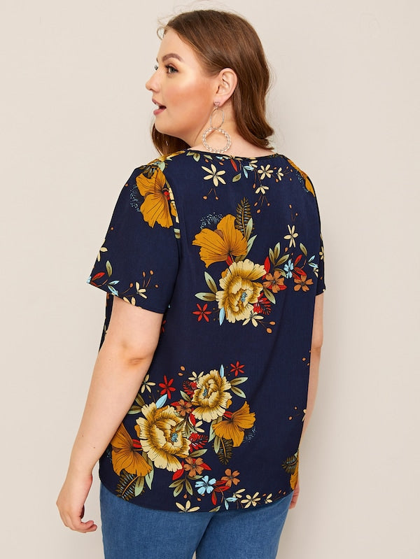 Plus Botanical Print Blouse