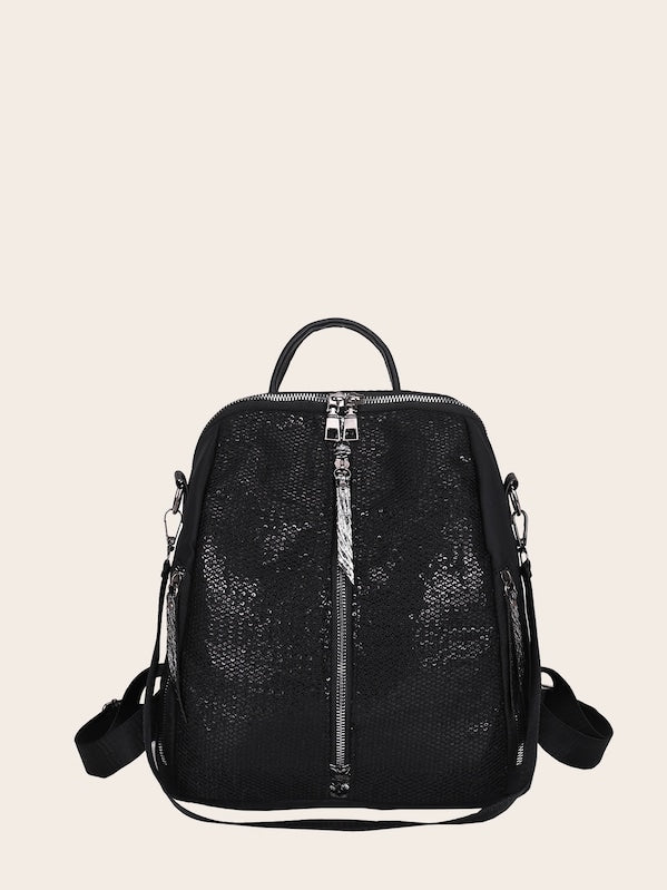 Zip Front Sequins Decor Backpack