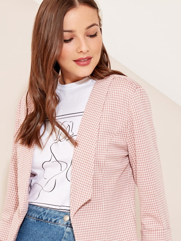 Shawl Collar Houndstooth Print Blazer