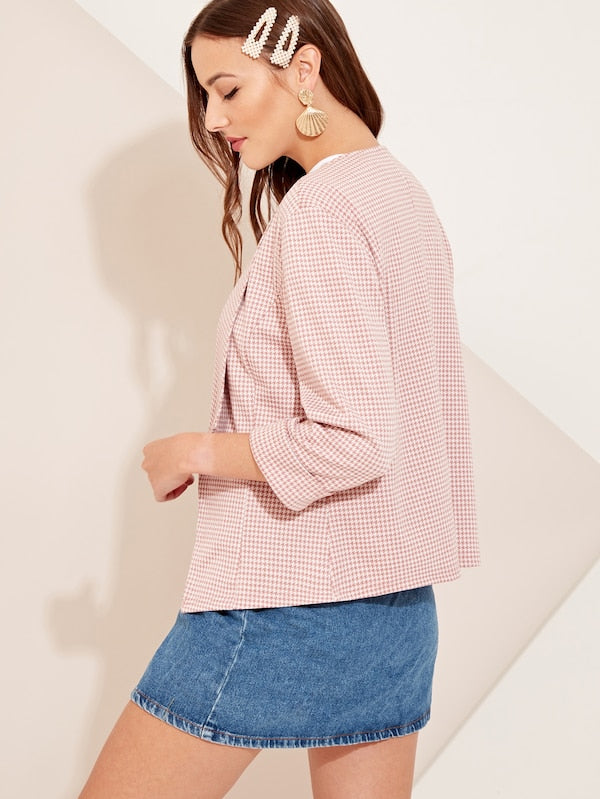 Shawl Collar Houndstooth Print Blazer