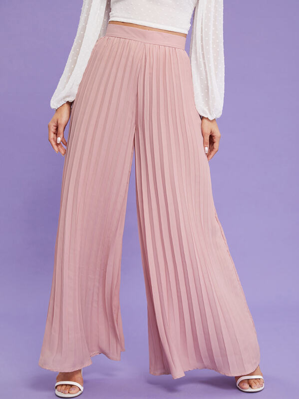 Zip Back Pleated Wide Leg Trousers