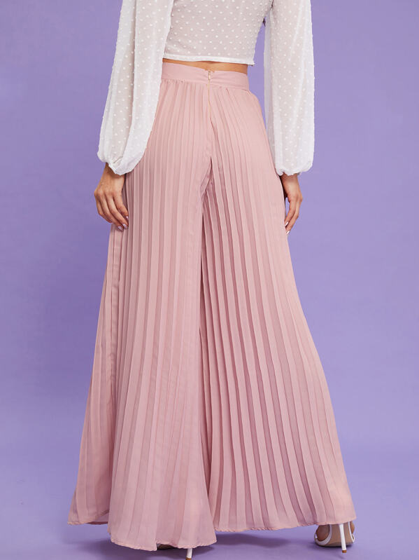 Zip Back Pleated Wide Leg Trousers