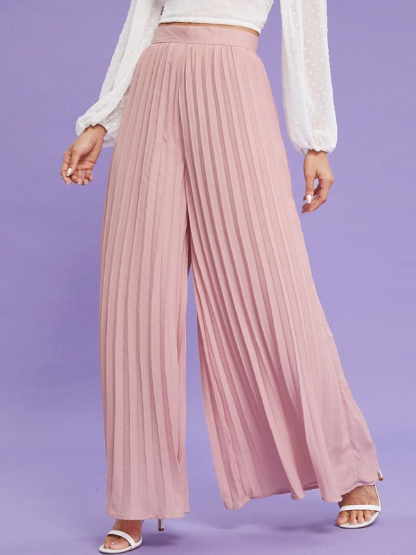 Zip Back Pleated Wide Leg Trousers