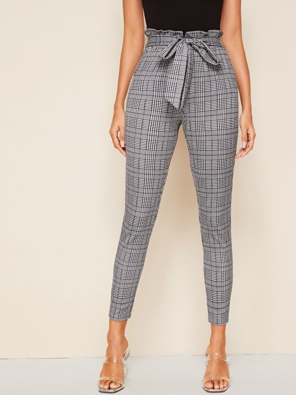 Paperbag Waist Self Belted Glen Trousers