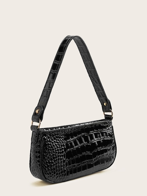 Croc Embossed Baguette Bag