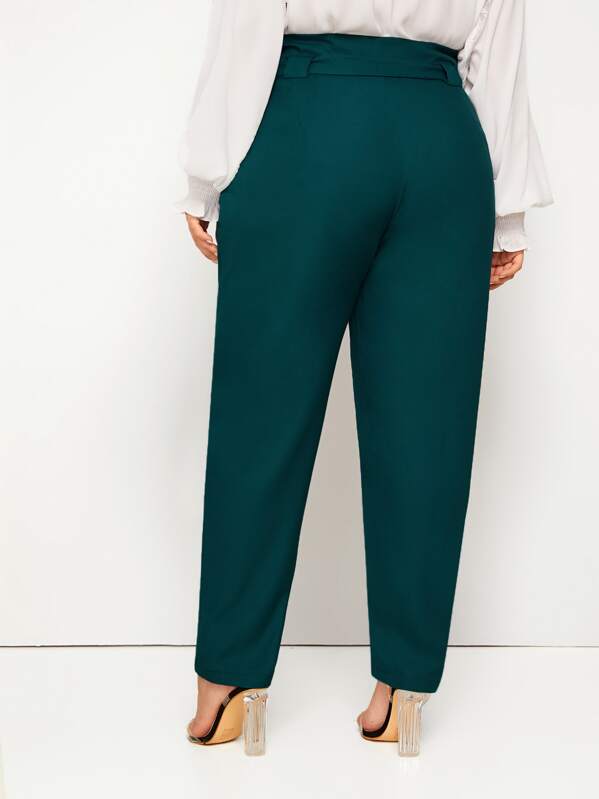 Solid Wide Band Belted Trousers