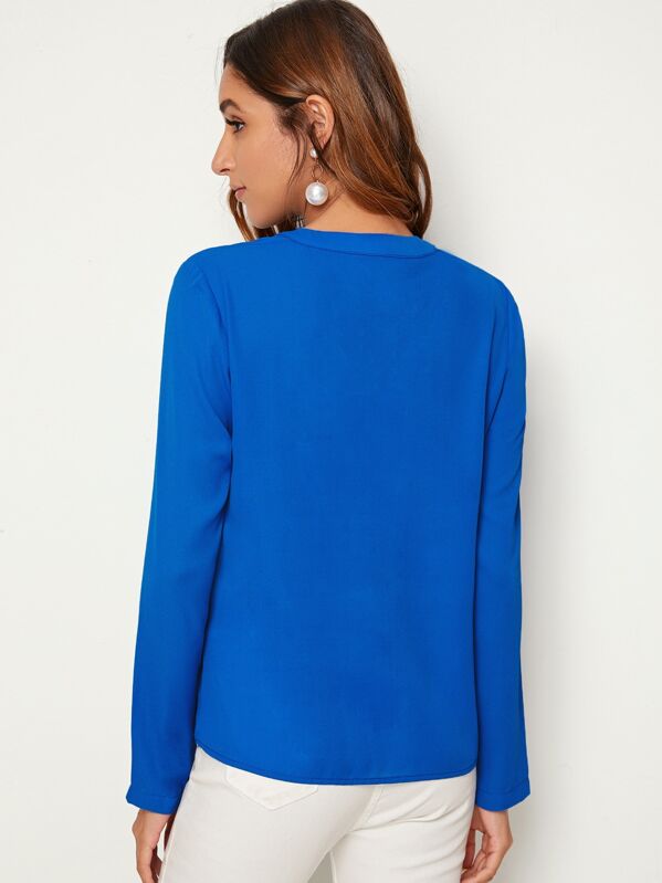 Notch Collar Button Front Blouse