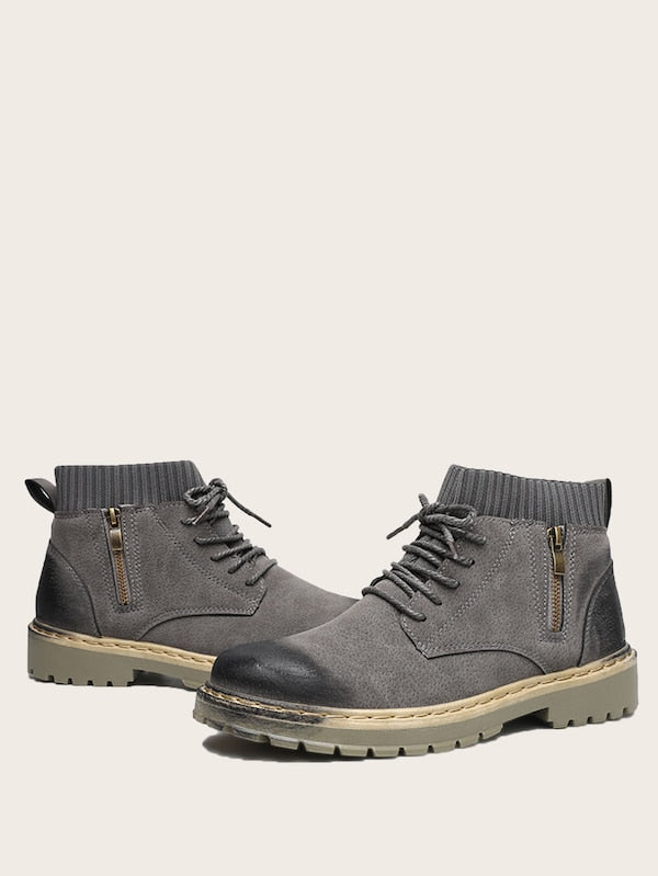 Men Side Zip Decor Lug Sole Boots