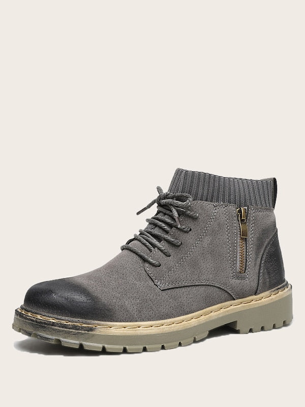 Men Side Zip Decor Lug Sole Boots