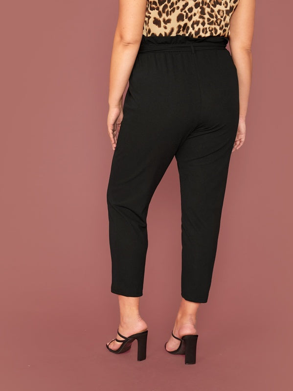 Plus Solid Paperbag Waist Trousers